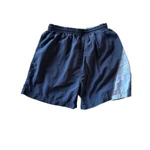 Henri Lloyd Large Sky Blue Striped White Logo Navy Swim Trunks